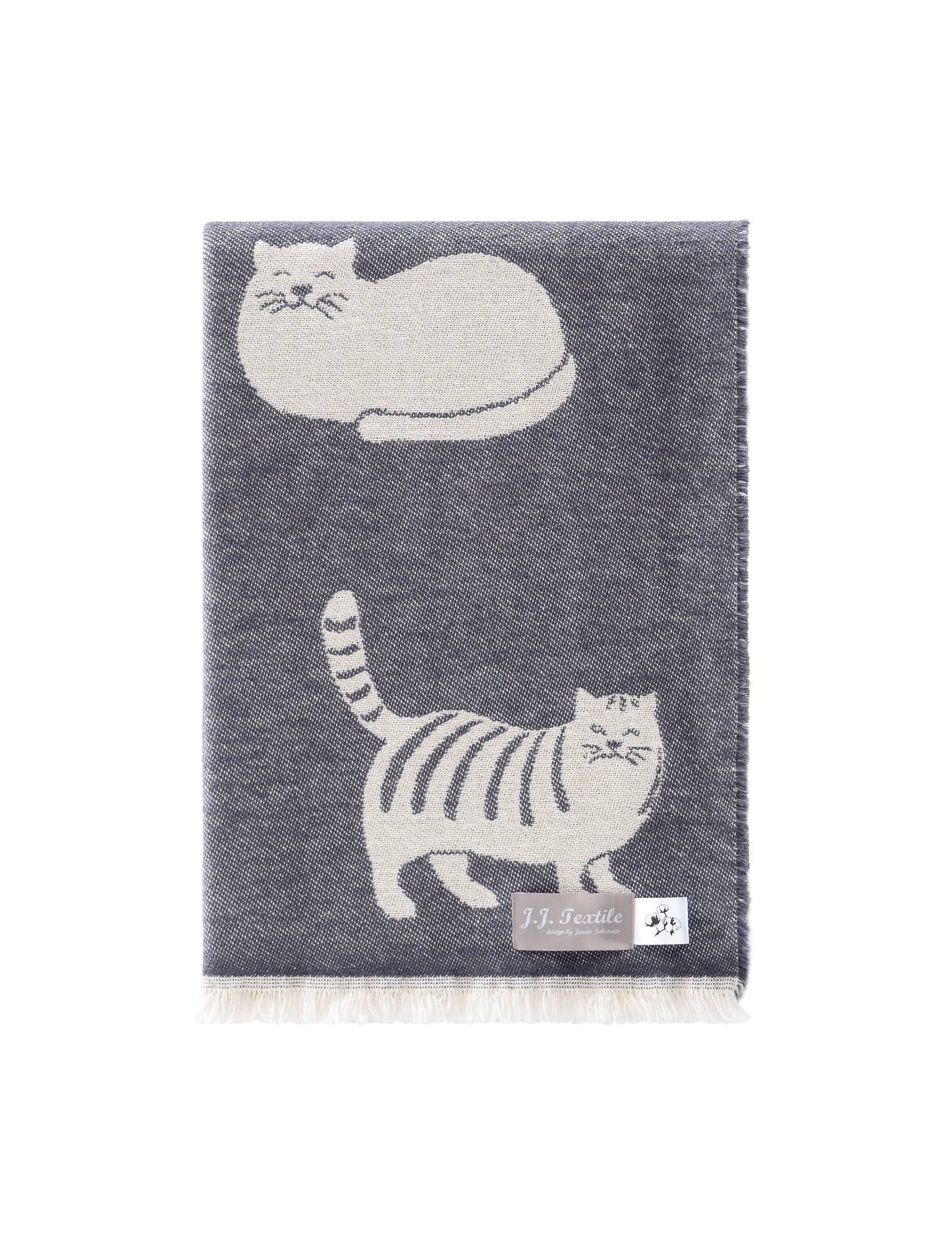 Couverture en coton noir à motif chat
