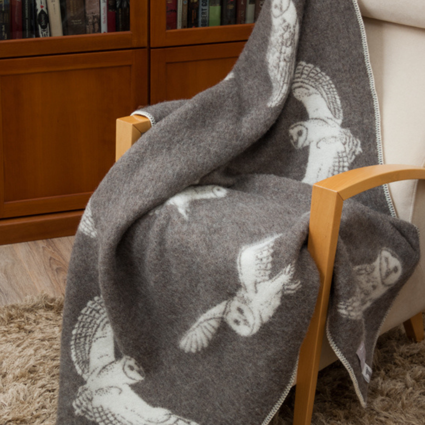 Couverture en laine marron hibou