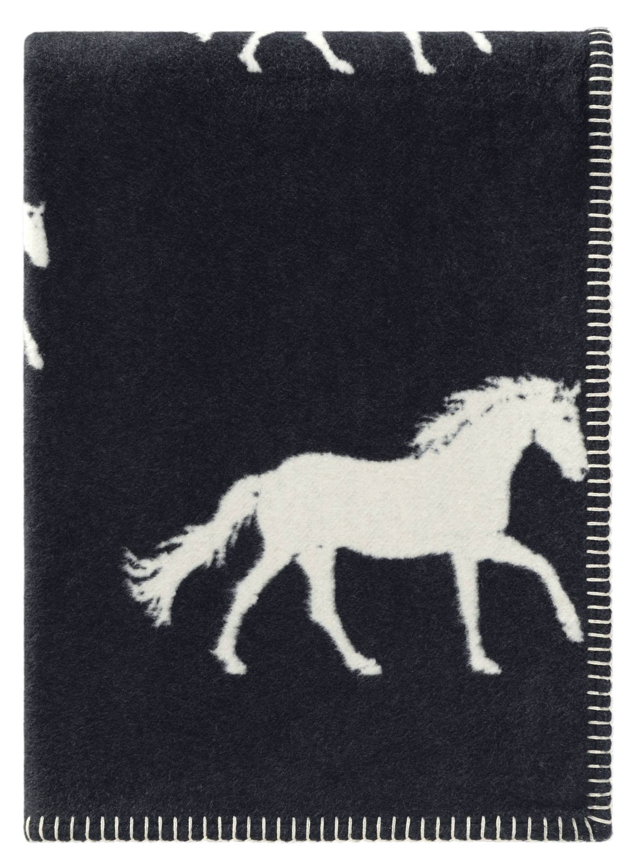 Couverture en coton noir à motif cheval