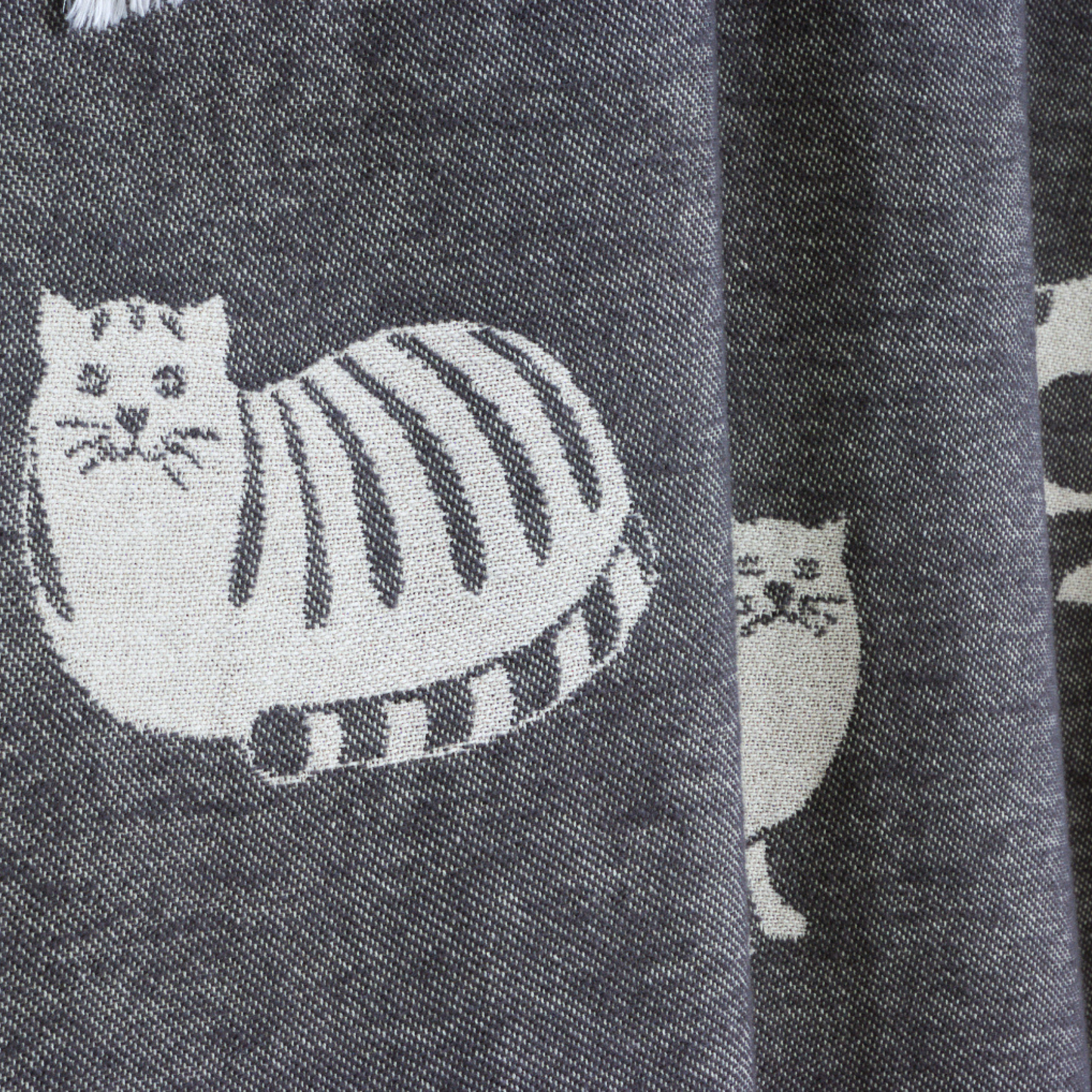 Couverture en coton noir à motif chat