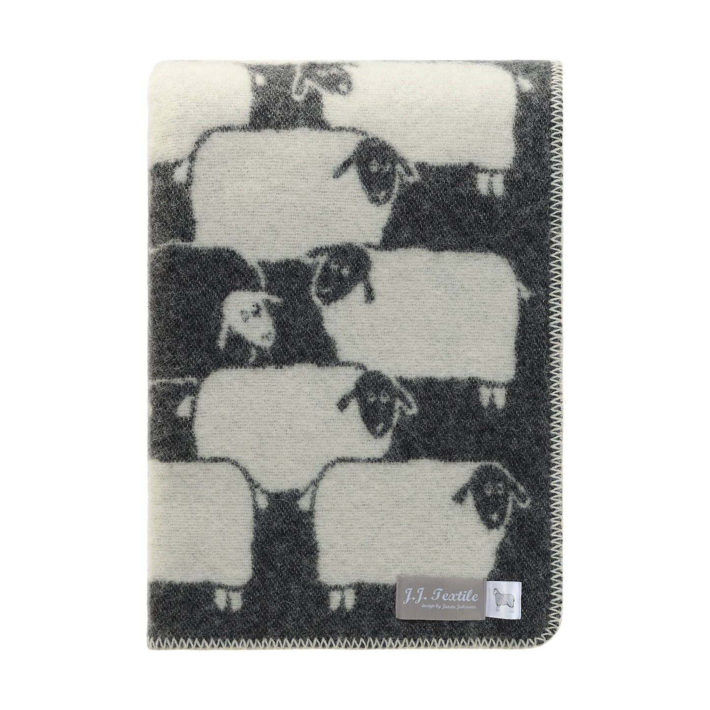 Couverture en laine noire motif mouton