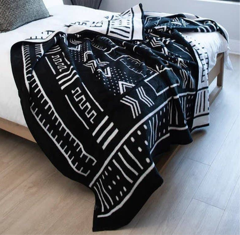 Tissu Mali Mud en coton suédé noir/blanc