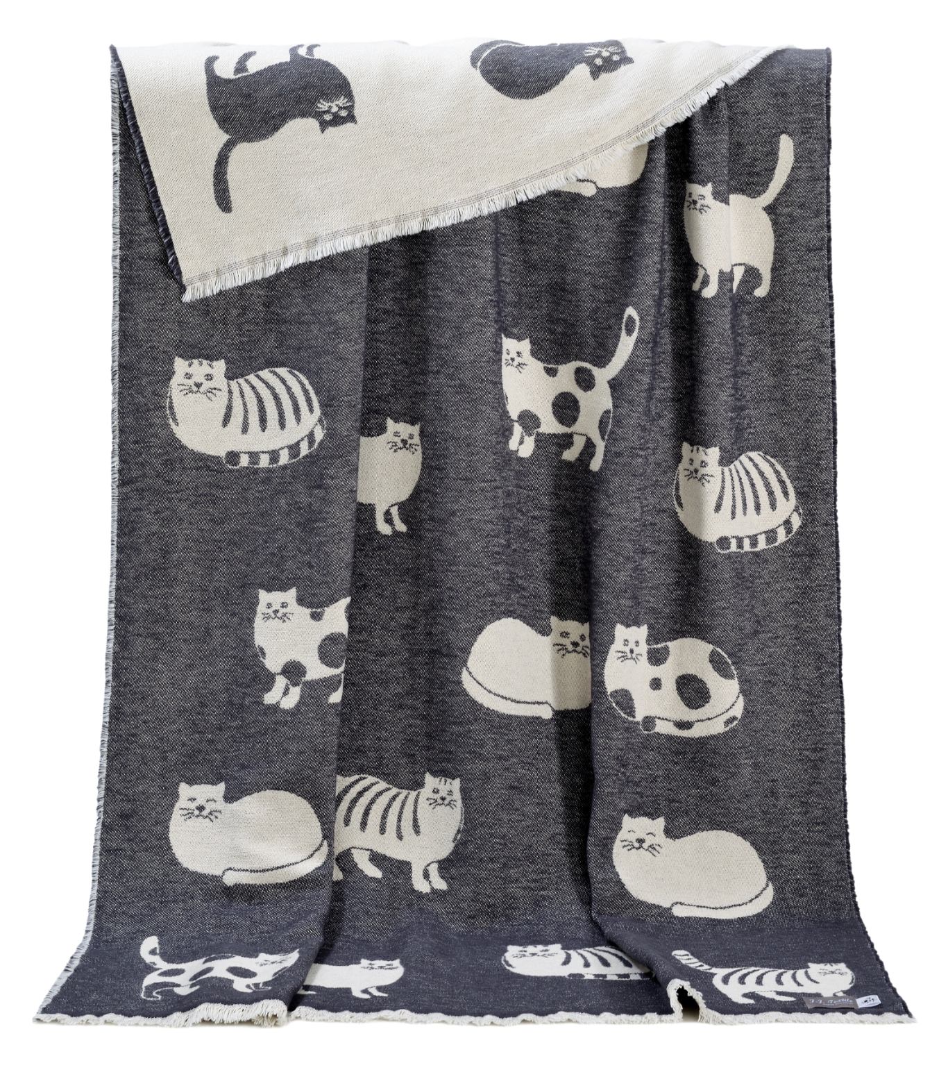 Couverture en coton noir à motif chat