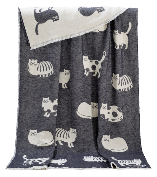 Couverture en coton noir à motif chat