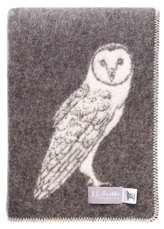 Couverture en laine marron hibou