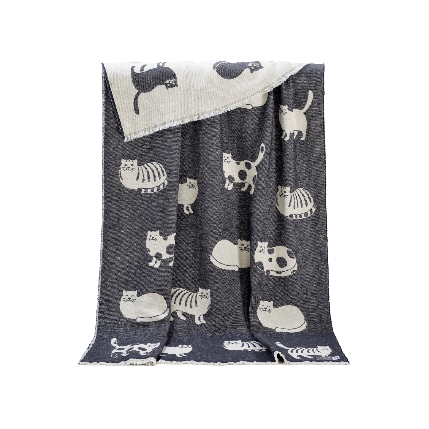 Couverture en coton noir à motif chat