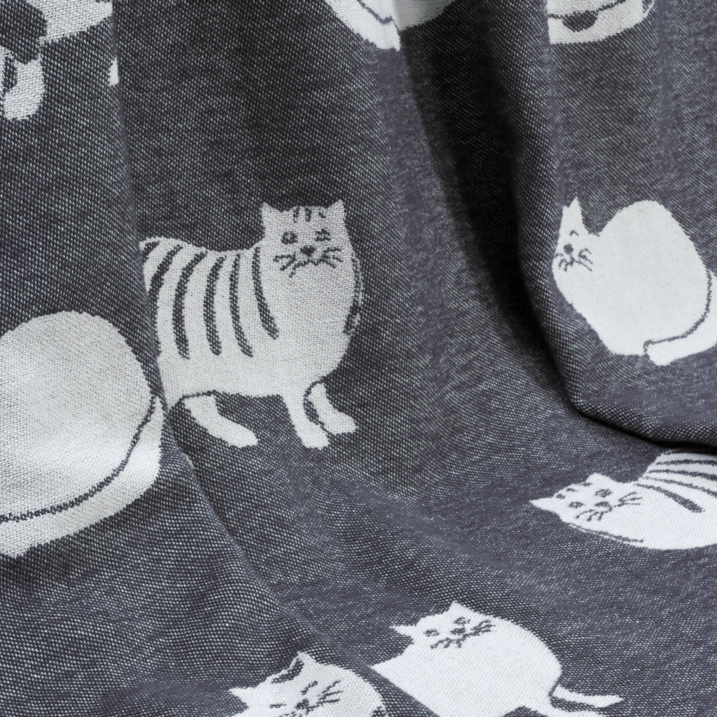 Cat Black Cotton Throw Blanket - Norland