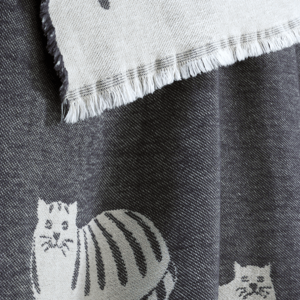 Cat Black Cotton Throw Blanket - Norland