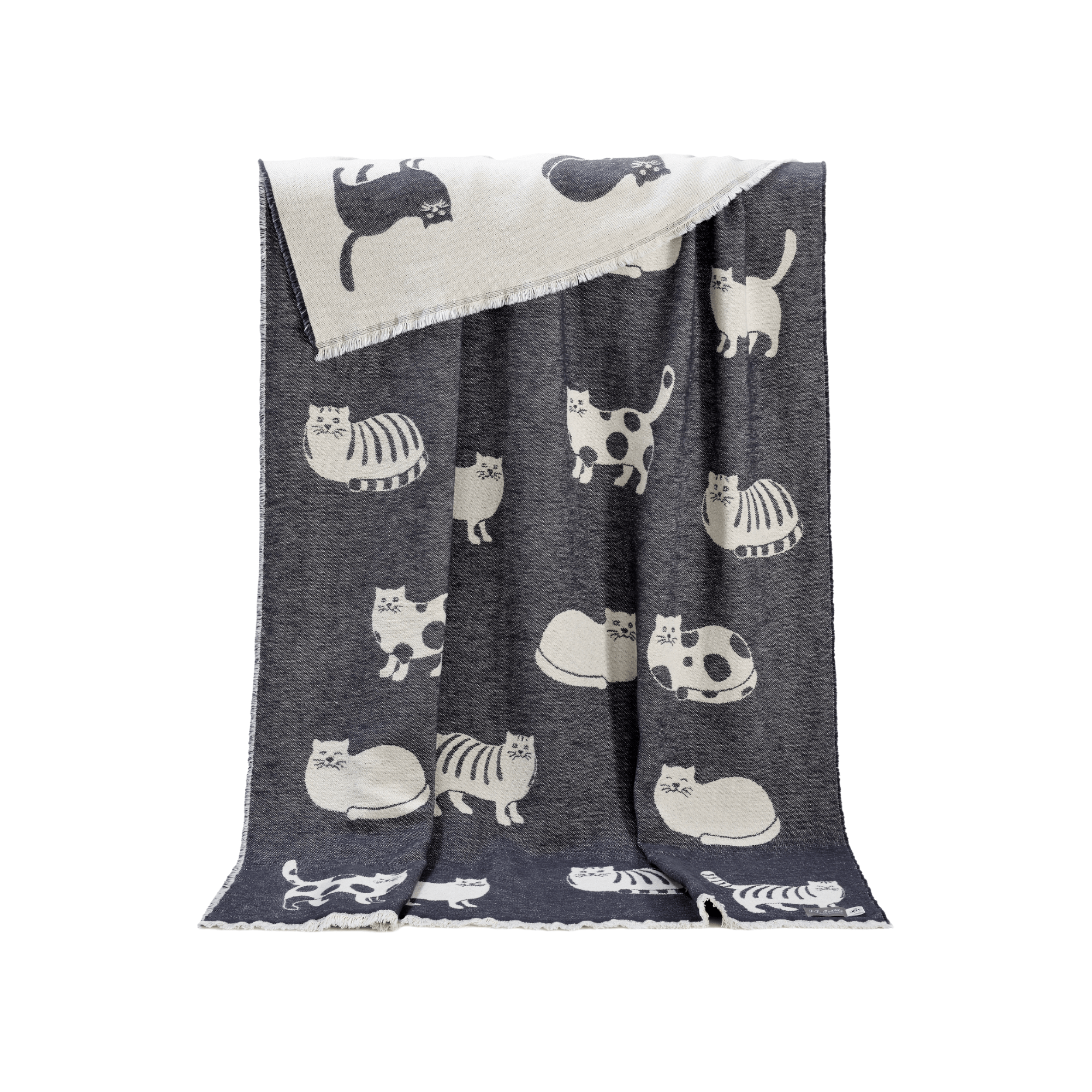 Cat Black Cotton Throw Blanket - Norland