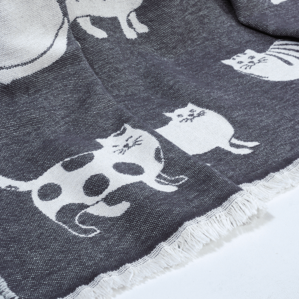 Cat Black Cotton Throw Blanket - Norland
