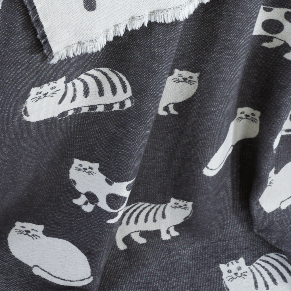 Cat Black Cotton Throw Blanket - Norland