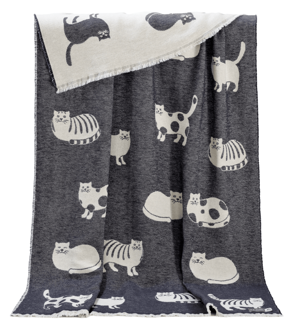 Cat Black Cotton Throw Blanket - Norland