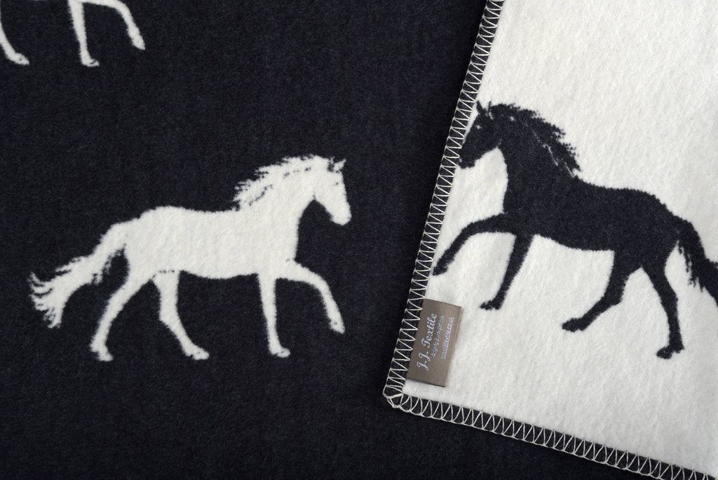 Horse Black Cotton Blanket - Norland